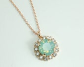 Rose gold necklace,seafoam necklace,seafoam wedding,swarovski necklace,swarovski pendant necklace,pendant necklace,crystal necklace,seafoam
