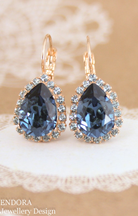 Blue crystal earringsBlue Swarovski earringsSwarovski | Etsy