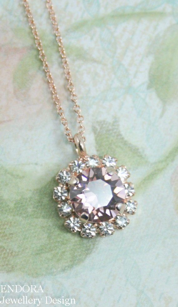 Rose gold filled necklacecrystal pendant necklacecrystal | Etsy