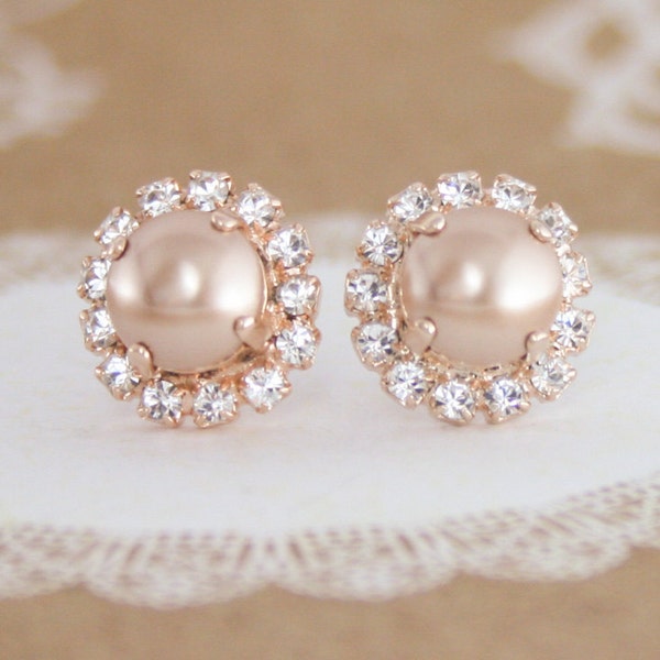 rose gold pearl earrings,rose gold wedding jewelry,rose gold earrings.rose gold bridal earrings,rose gold stud pearl earrings,pearl earrings