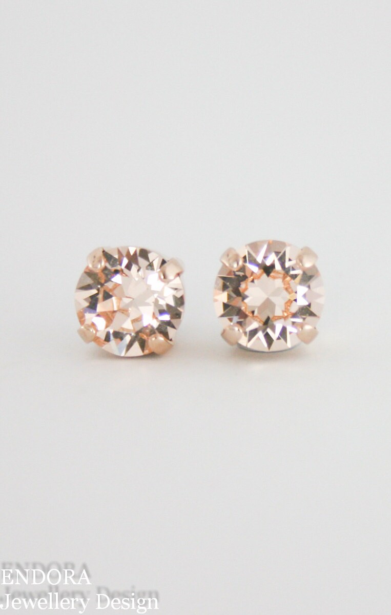 rose gold earrings,silk crystal earrings,peach earrings,light peach r…