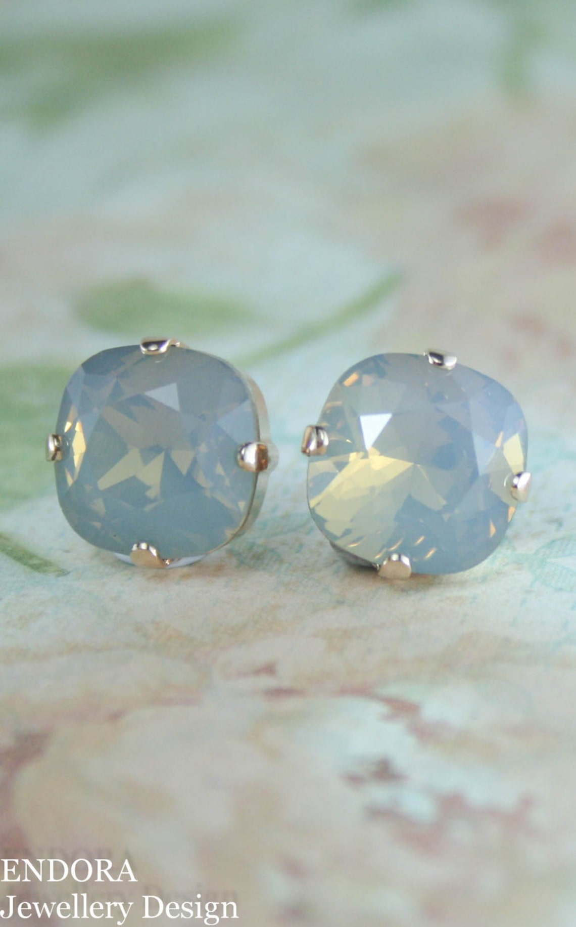 Crystal stud earringssquare crystal stud earringsgrey opal Etsy