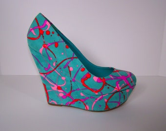 Light Turquoise Handpainted Platform Wedges
