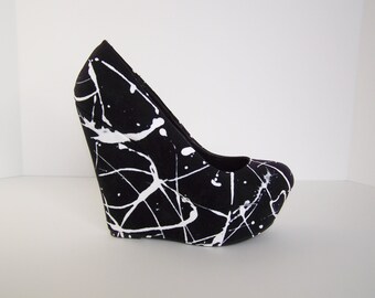 Black Handpainted Platform Wedges