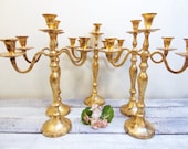 Quick Ship 12 Wedding Candelabras 3 arm Shabby Candle Holder Antique Gold Distressed
