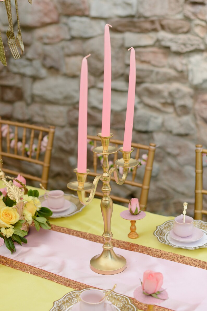 12 Gold Wedding Candle Candelabras 3 arm One dozen Candle Etsy