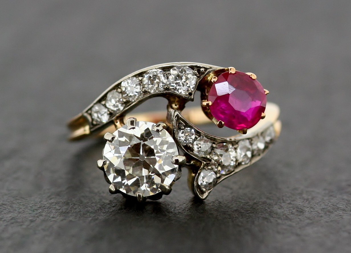 Antique Ruby & Diamond Ring Edwardian 18ct and Platinum Ruby | Etsy