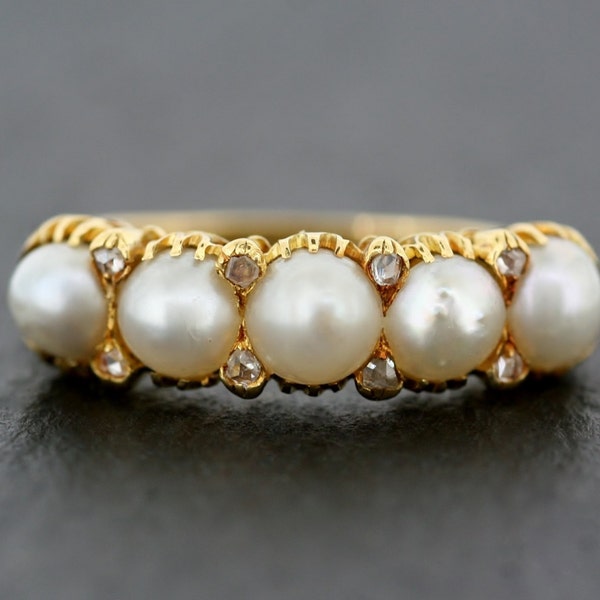 Antique Pearl Ring - Victorian Pearl & Diamond Ring 18ct Gold