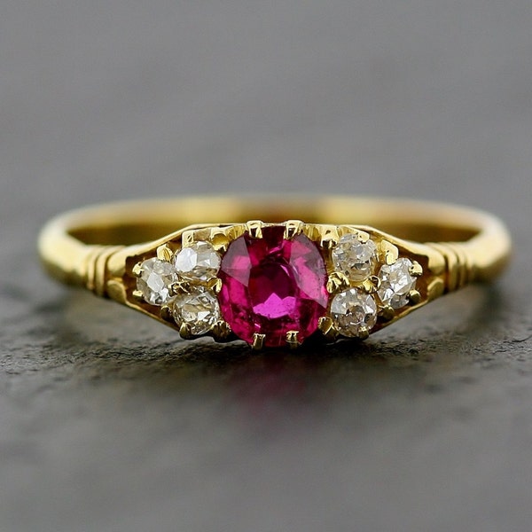 Antique Ruby Ring - Victorian 18ct Gold Ruby and Diamond Engagement Ring