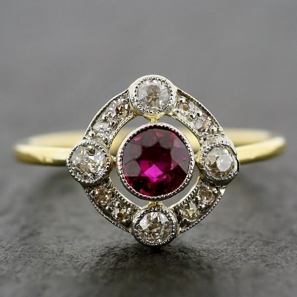 Art Deco Antique Engagement Ring - Art Deco Ruby & Diamond Engagement Ring 18ct Gold and Platinum