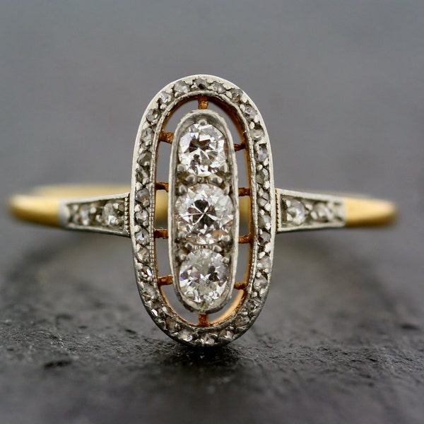 Anello Art Deco - antiquariato arte Deco 18ct oro & platino anello di diamanti