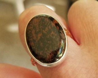 Mexican Obsidian Sterling Silver and Copper Ring, size 8.25