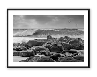 Oahu Hawaii Beach Print: Black and White Wave Photography