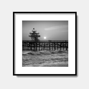 Black and White Photography - San Clemente, California Beach Print, Coastal Decor, Black White Wall Art, Living Room Decor, square print