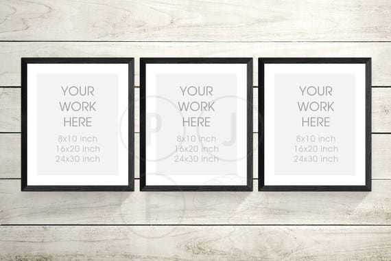 Set Of 3 Frame Mockup 8x10 16x20 White Wood