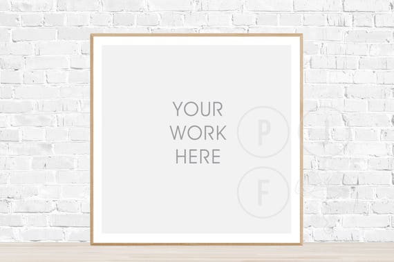 Square Frame Mockup Brick Wall Thin Timber Frame Mock Square Frame Mockup Brick Wall Thin Timber Frame Mock