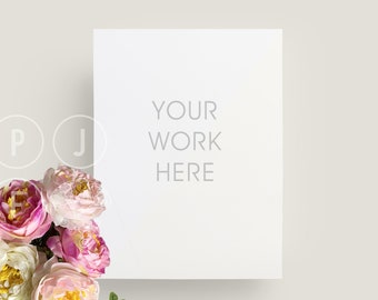 Download Free paper mockup blog background floral US letter white desk wedding blog flat lay photography PSD Template