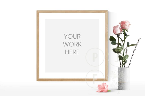 Square Frame Mockup Pink Flowers Frame Mock Up Square