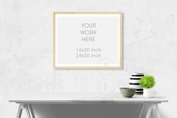 Frame Mockup 16x20 Inch 24x30 Landscape Thin Frame Timber