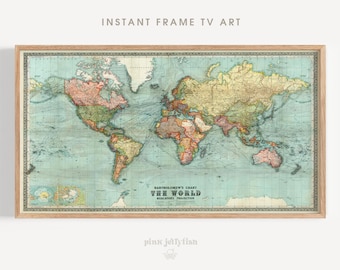 Vintage Weltkarte Rahmen TV Art Digital Download Maps01