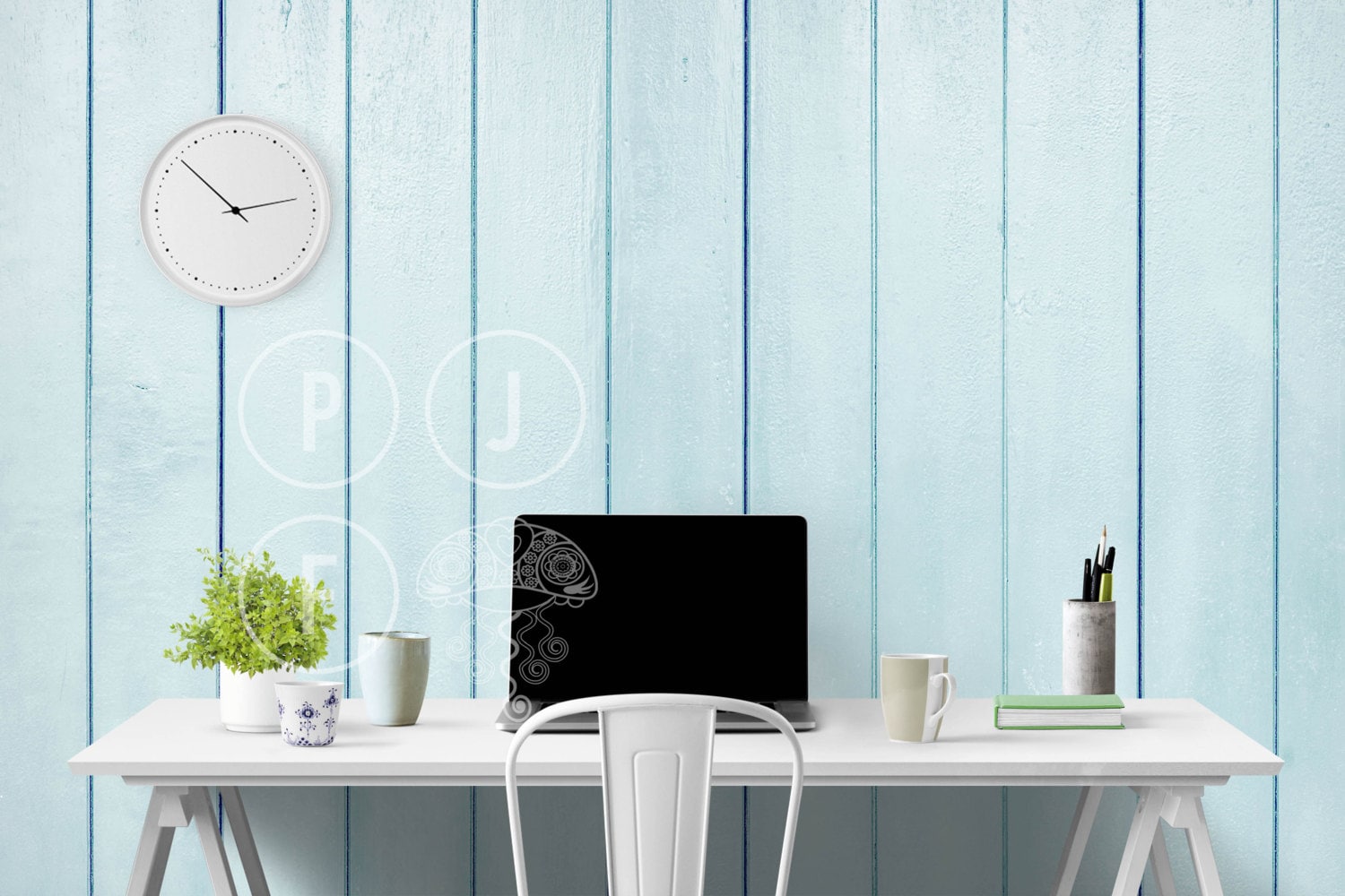 Blank wall mockup desk mockup laptop mockup computer white