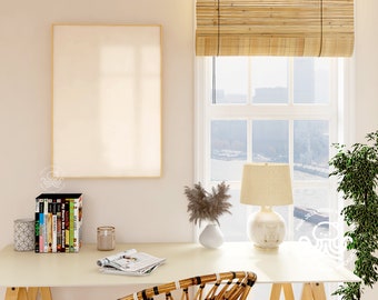 wall art mockup, office, interior frame mockup with reflection, wood frame mockup psd, 5x7 ratio ISO DIN, smart object Ba09,