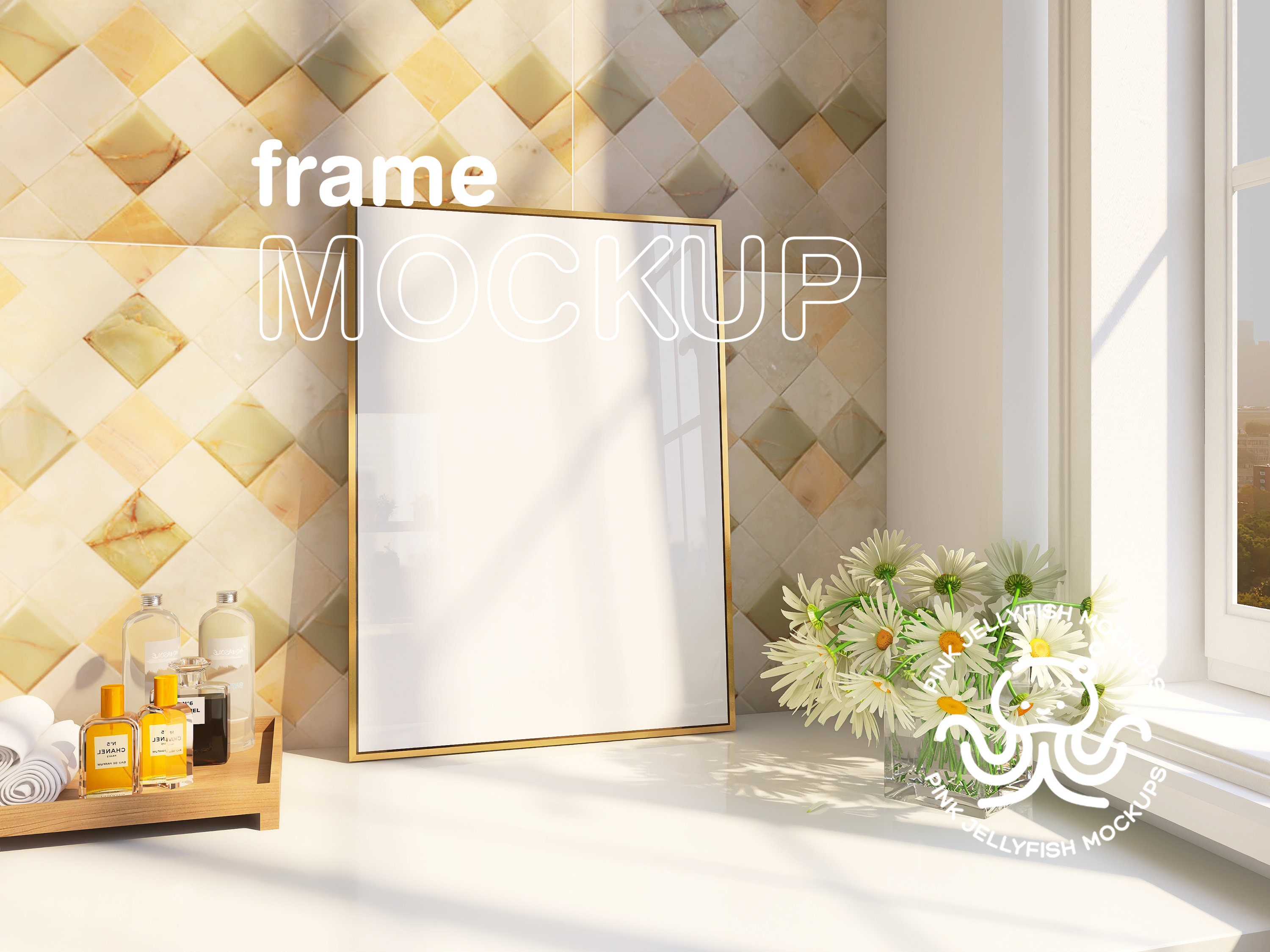 gold frame mockup bathroom, wall art, laundry interior mockup, 5x7 ratio ISO, DIN, C22