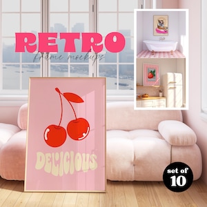 Bilderrahmen 10er Pack, Bilderrahmen, DIN A Bilder, Retro, Mid Century Portrait rosa Interior Mockup, Holzrahmen Mockups
