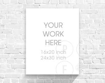 canvas mockup, 16x20 24x30 8x10, white bricks, frame mockup bricks, styled photo, white wood, kids room mock up, digital frame