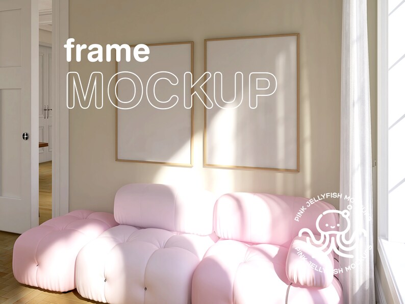 Retro Frame Mockup Set of 2, Psd, Wall Art Mockup, Wood Frame, Interior ...