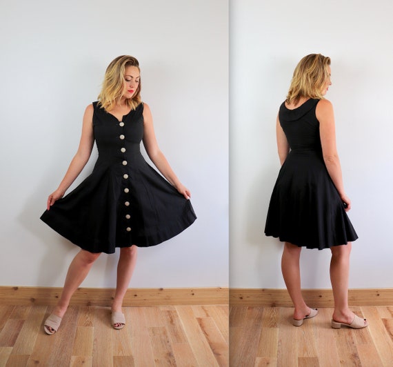 Vintage 40's Washed Black Button Down Sun Dress