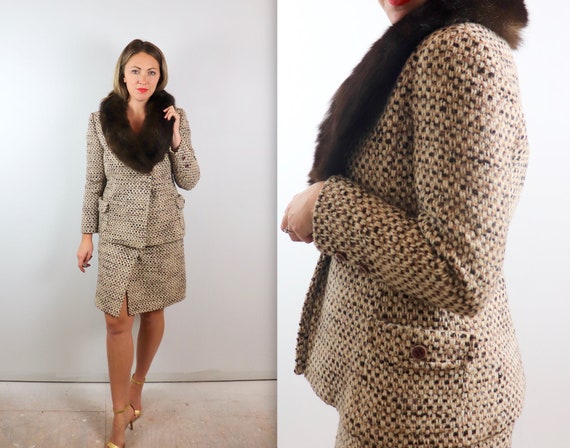 Vintage 60s SAKS FIFTH AVE Tweed Fur 2 Pc Suit - image 4