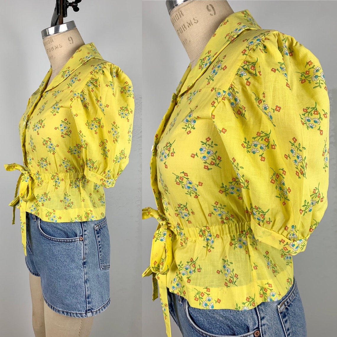Vintage 60s Yellow Peasant Blouse Etsy