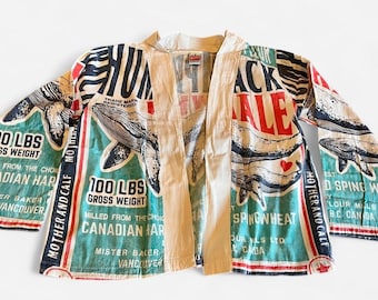 New women’s boutique feed sack whale print cotton open blouse