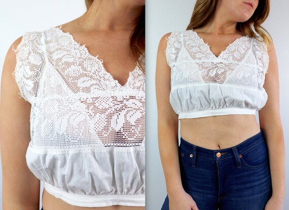 Vintage Edwardian Cotton Cropped Bralette Blouse