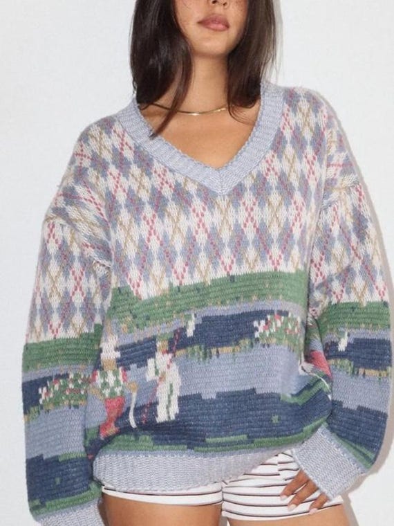 New women’s boutique chunky GOLF v neck sweater