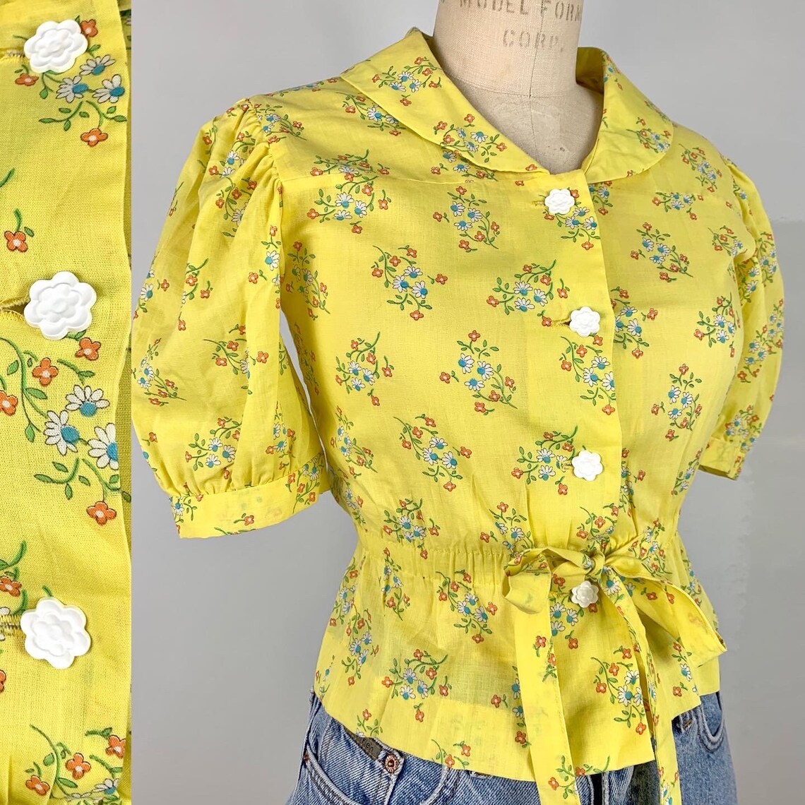Vintage 60s Yellow Peasant Blouse Etsy