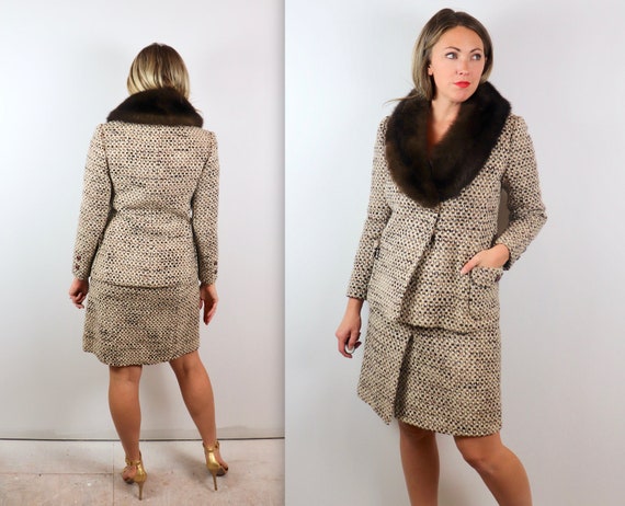 Vintage 60s SAKS FIFTH AVE Tweed Fur 2 Pc Suit - image 3