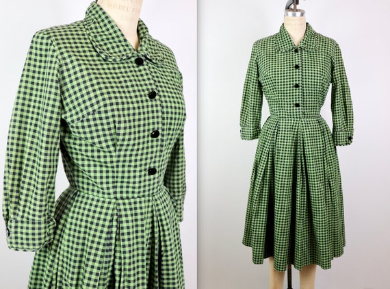 Vintage 1950s Green Plaid Holiday Cotton Tabak Dre