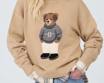 New Women’s boutique Teddy Bear holiday winter Tan Sweater