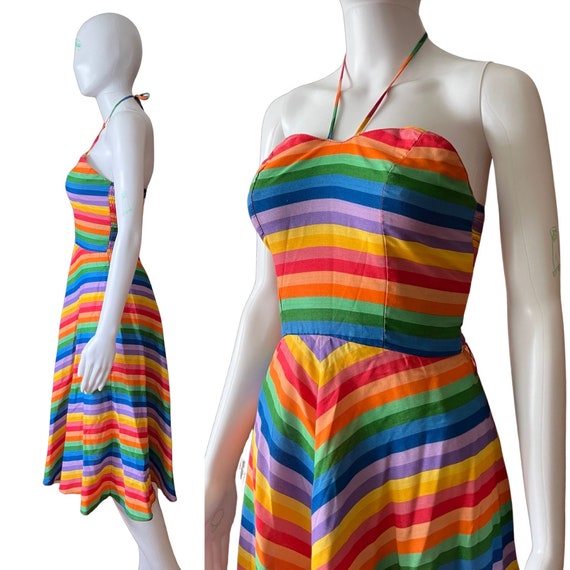 Vintage 1970s Rainbow Stripe Cotton Summer Dress - image 2