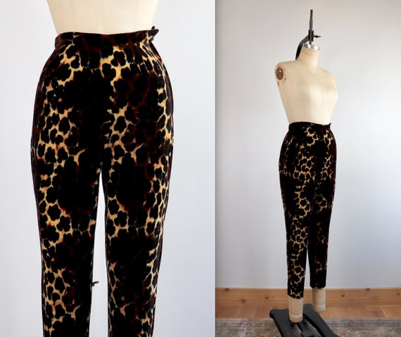Vintage 60s Animal Print Velvet High Waist Pants