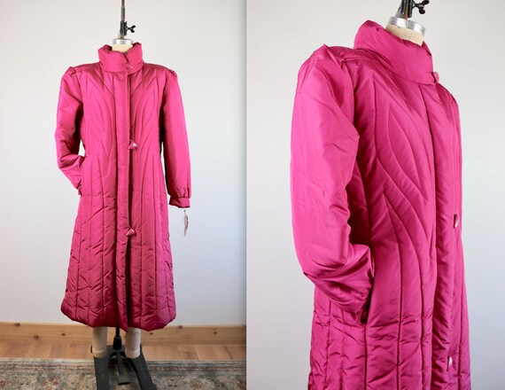 Vintage 80's Magenta Puffer Down Long Coat