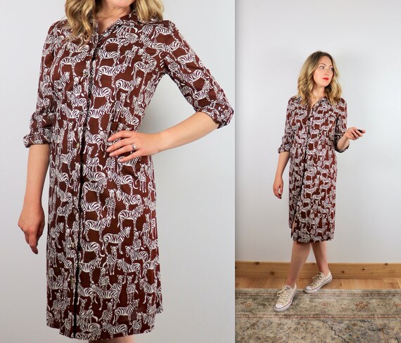 Vintage Zebra Print Cotton Shirtdress