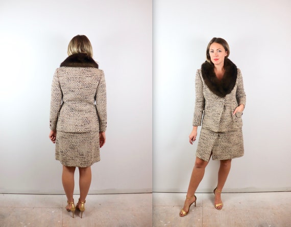 Vintage 60s SAKS FIFTH AVE Tweed Fur 2 Pc Suit - image 2