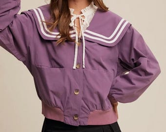 New women’s boutique purple sailor collar lightweight shirt jacket