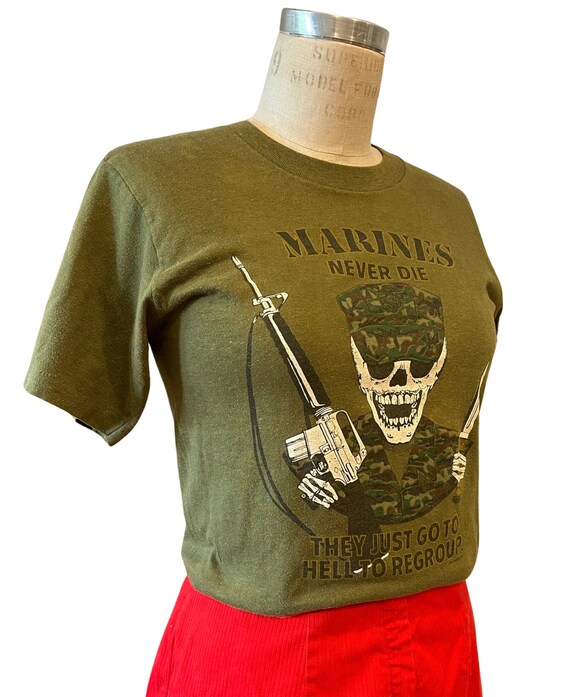 Vintage 80s Military Marines Skull Tee - image 4