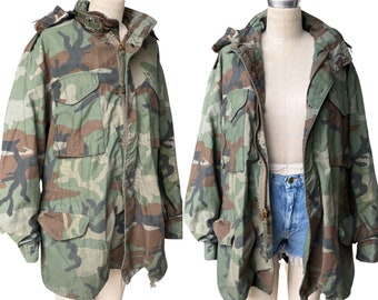 Vintage 80s Camo Military Field Jacket