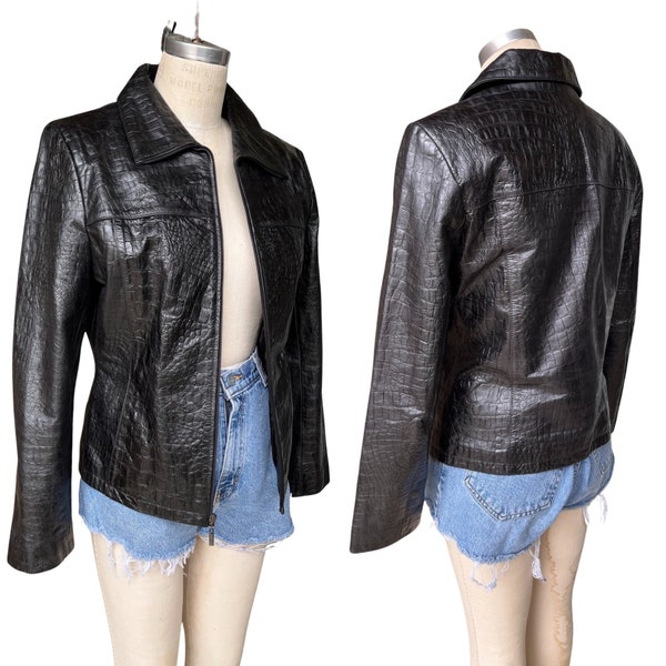 Vintage 90s Black Leather Moto Jacket