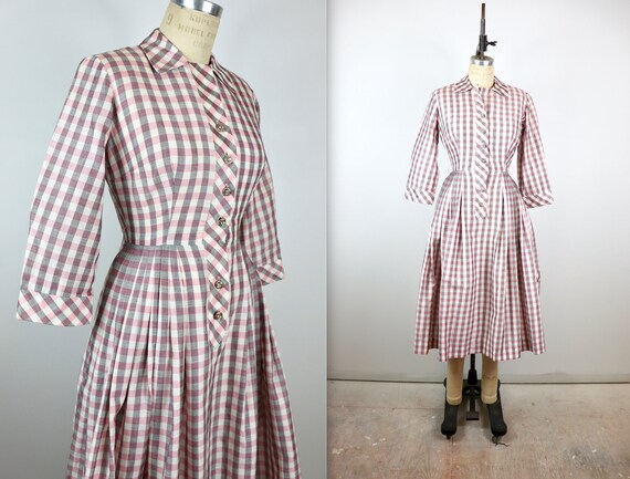 Vintage 1950s Pink Plaid Princess Dress
